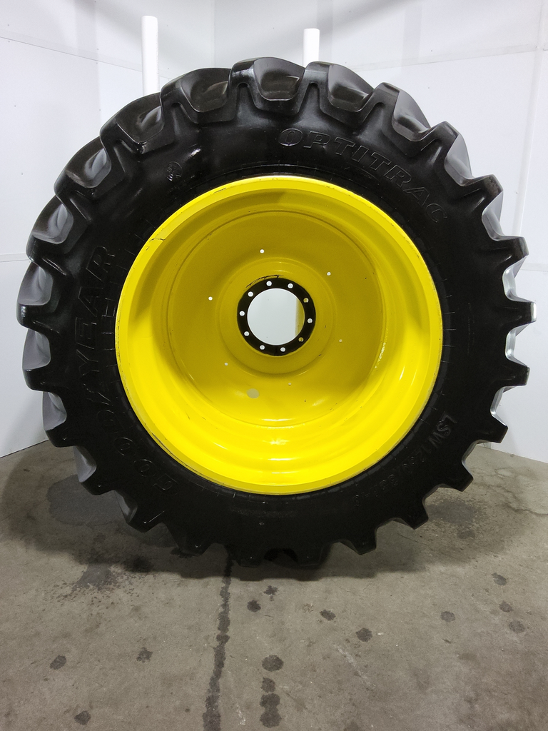 LSW 1250/35R46 Goodyear Farm DT830 Optitrac R-1W on John Deere Yellow 10-Hole Formed Plate 80%