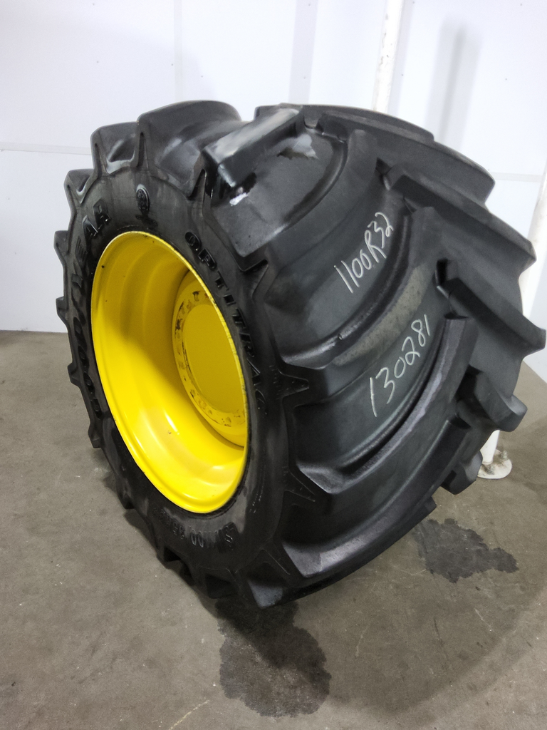 LSW 1100/35R32 Goodyear Farm Optitrac R-1W on John Deere Yellow 12-Hole Formed Plate