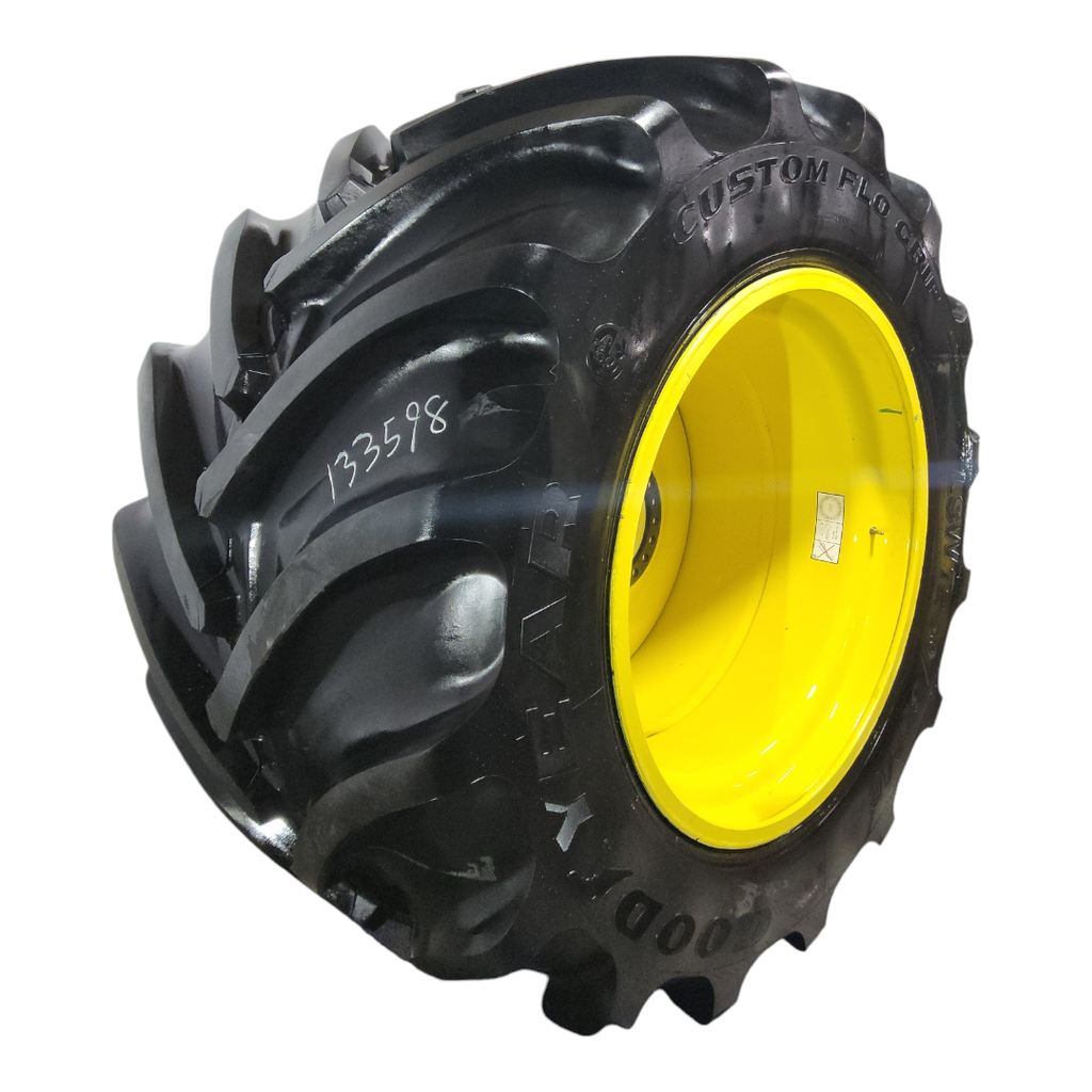 LSW 1250/35R46 Goodyear Farm Custom Flo Grip R-2 on John Deere Yellow 20-Hole Formed Plate 85%