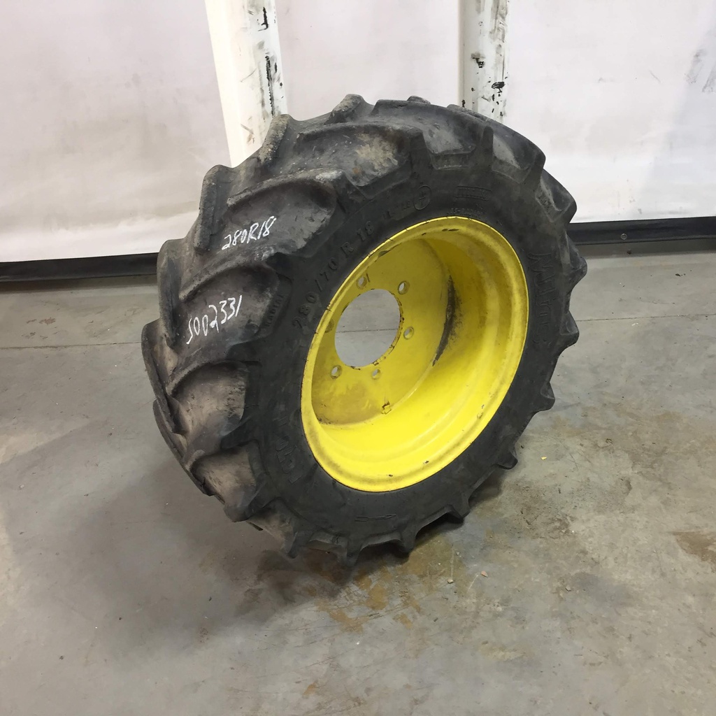 280/70R18 Mitas AC70 Radial  R-1W on John Deere Yellow 6-Hole Implement 50%