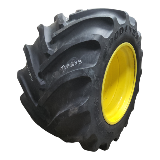 [T014288] LSW 1250/35R46 Goodyear Farm Custom Flo Grip R-2 on John Deere Yellow 20-Hole Formed Plate 90%