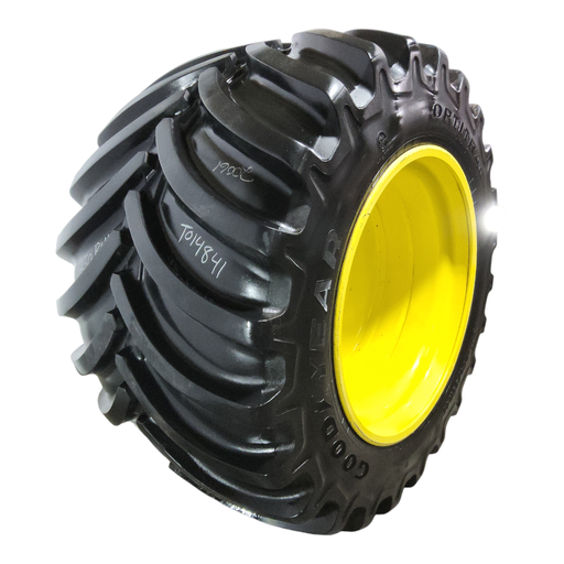 [T014841] LSW 1250/35R46 Goodyear Farm DT830 Optitrac R-1W on John Deere Yellow 10-Hole Formed Plate 80%